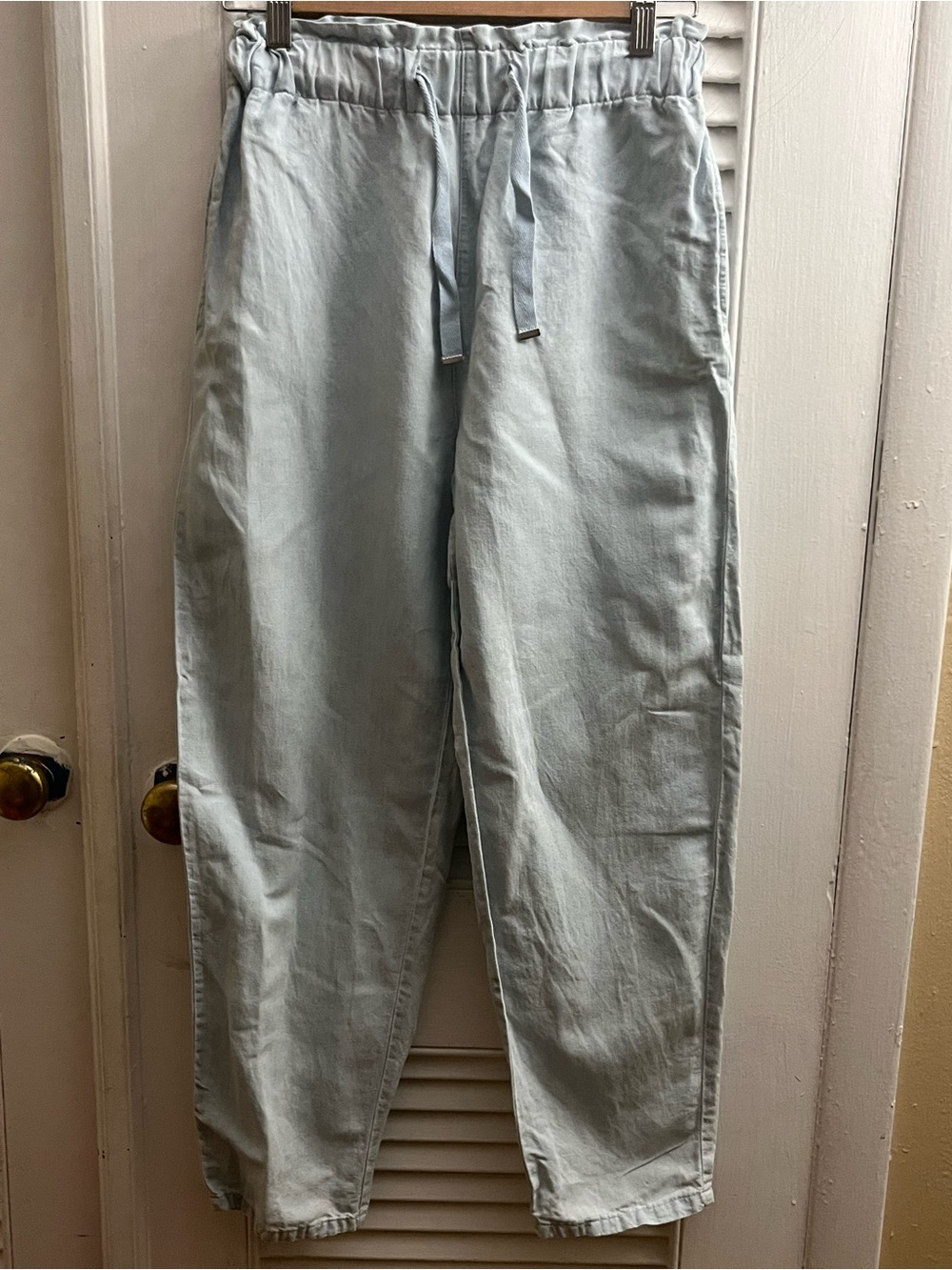 Zara Women's Light Blue Denim Pants Casual Drawstring Waist Size S